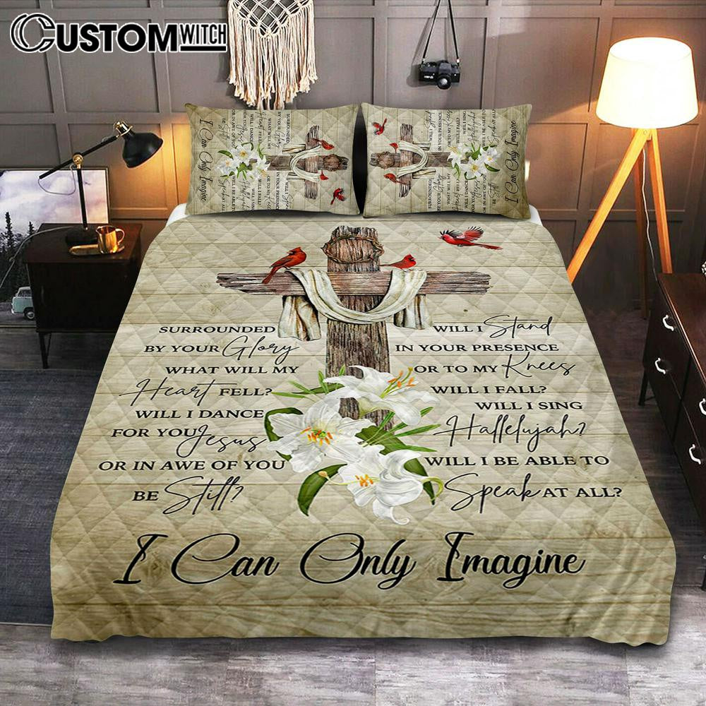 I Can Only Imagine Cardinal On The Cross Quilt Bedding Set Bedroom – Christian Cover Twin Bedding Quilt Bedding Set – Religious Quilt Bedding Set Prints