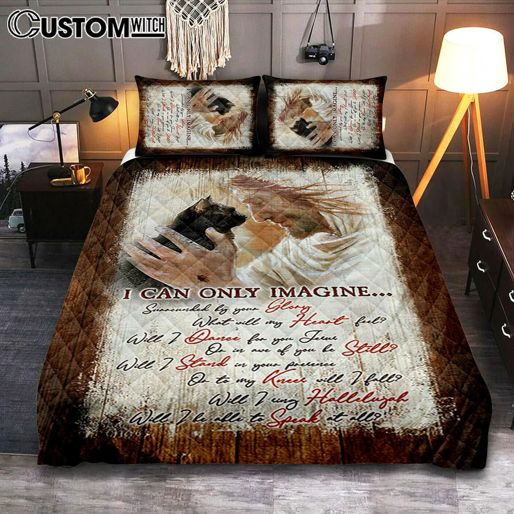 I Can Only Imagine Black Cat Jesus Quilt Bedding Set – Take My Hand Quilt Bedding Set Bedroom – Bible Verse Quilt Bedding Set Art – Christian Home Decor