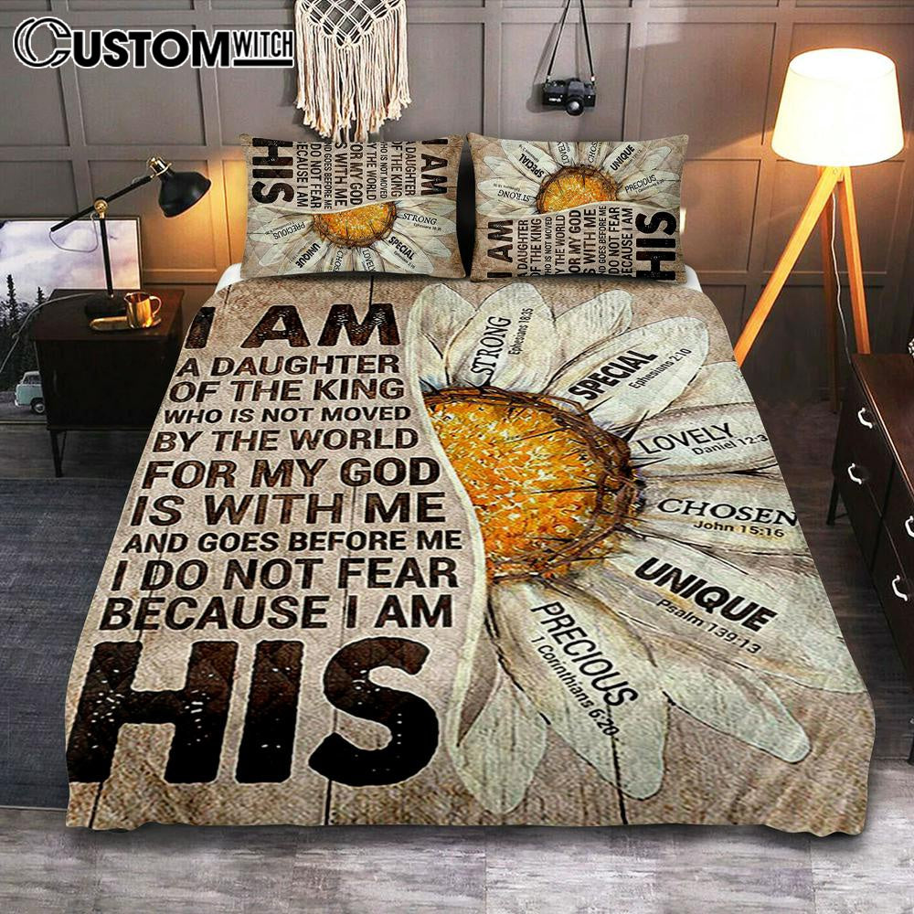 I Am Daughter Of The King Quilt Bedding Set – Half Of Daisy Flower Quilt Bedding Set Art – Christian Art – Bible Verse Bedroom – Religious Home Decor