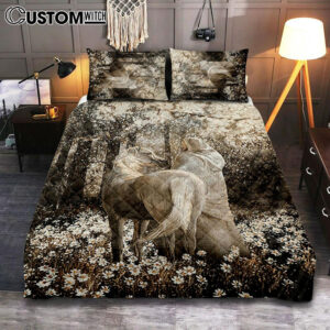 Horse Walking With Jesus Into The Forest Quilt Bedding Set Art – Bible Verse Bedroom