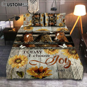 Horse Vintage Sunflower Today I Choose Joy Home Decor Quilt Bedding Set Bedroom – Christian Cover Twin Bedding Quilt Bedding Set – Gift For Horse Lover