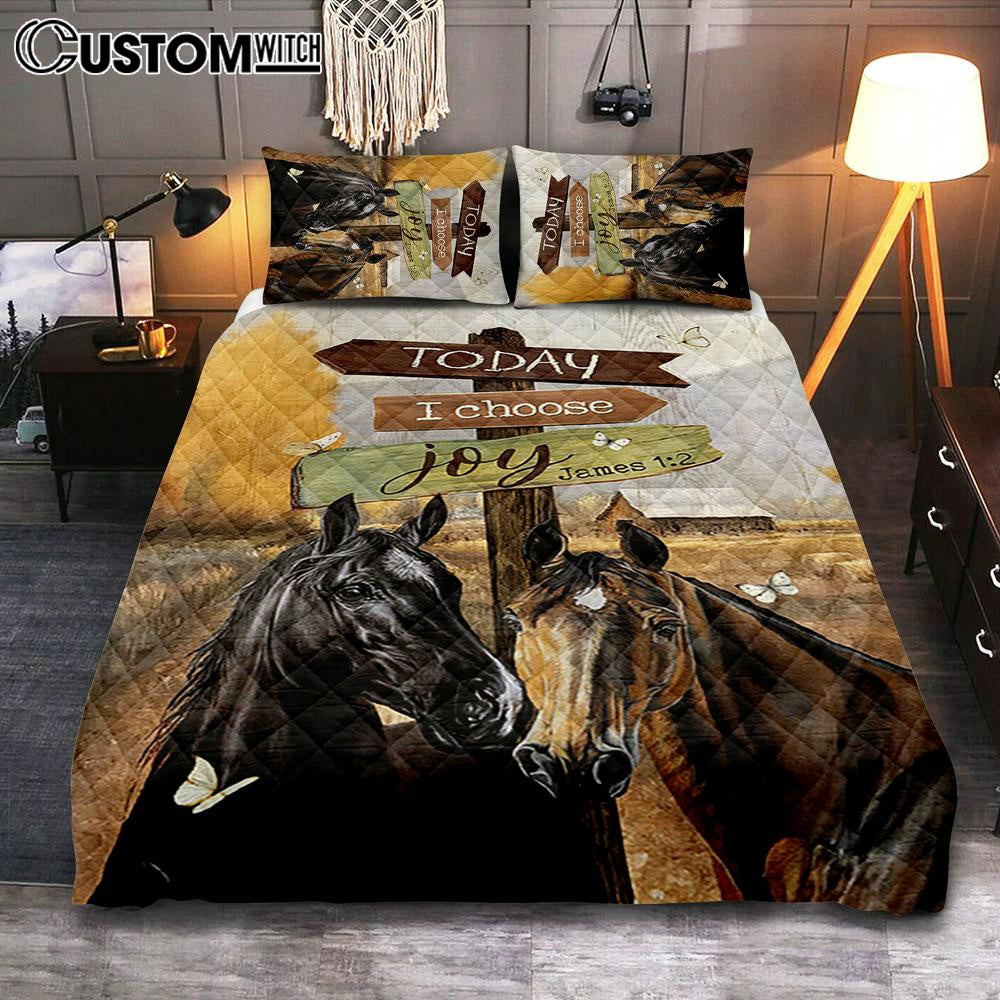 Horse Today I Choose Joy Quilt Bedding Set Bedroom – Christian Quilt Bedding Set Prints – Bible Verse Quilt Bedding Set Art