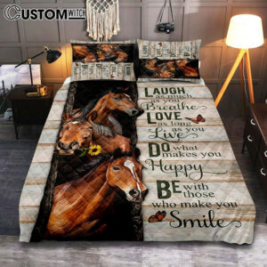 Horse Small Sunflower Orange Butterfly Laugh As Much As You Breathe Quilt Bedding Set Art – Bible Verse Bedroom – Religious Home Decor