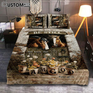 Horse Be Still And Know That I Am God Quilt Bedding Set Bedroom – Christian Cover Twin Bedding Quilt Bedding Set – Gift For Horse Lover