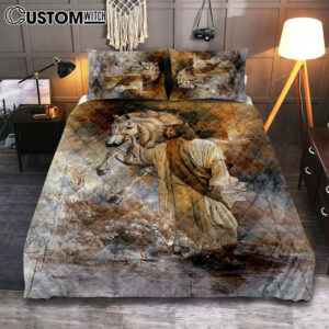 Horse And Jesus Christ Quilt Bedding Set Art – Bible Verse Bedroom