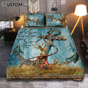Hope Anchors The Soul Deep Ocean Red Starfish Quilt Bedding Set Art – Bible Verse Bedroom
