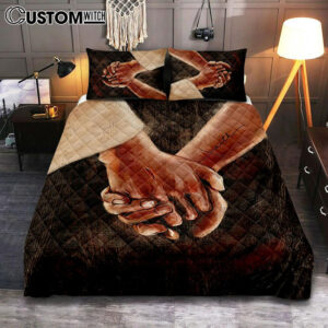 Holding Hand With Jesus Quilt Bedding Set Bedroom – Bible Verse Quilt Bedding Set Art – Christian Home Decor