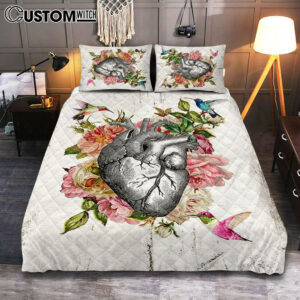 Heart Hummingbird Rose Quilt Bedding Set Cover Twin Bedding Decor – Gift For Cardiologist, Nurse, Rn