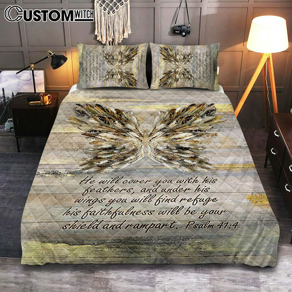 He Will Cover You With This Feathers Abstract Wings Quilt Bedding Set – Christian Bedroom – Religious Home Decor