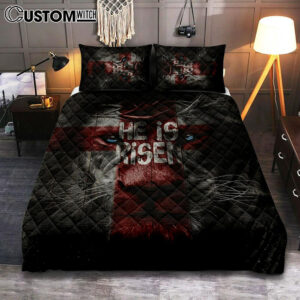 He Is Risen Lion Cross Quilt Bedding Set Art – Bible Verse Bedroom