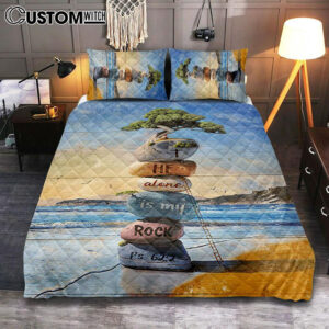 He Alone Is My Rock Rock Cairn Bonsai Quilt Bedding Set Art – Bible Verse Bedroom