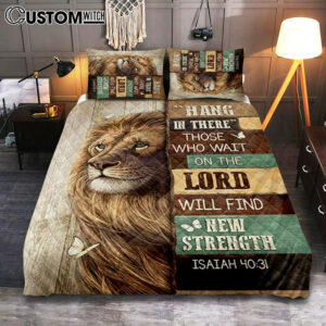 Hang In There Lion White Butterfly Quilt Bedding Set Art – Bible Verse Bedroom