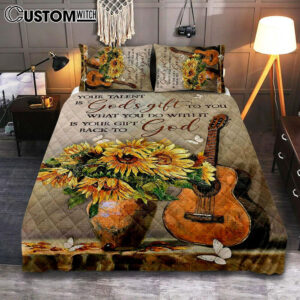 Guitar Sunflower Vase Your Talent Is God’s Gift To You Quilt Bedding Set Art – Christian Art – Bible Verse Bedroom – Religious Home Decor