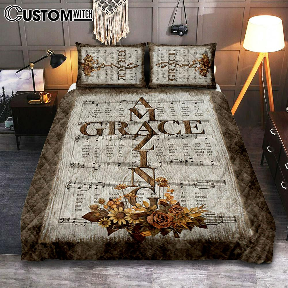 Grace Song Vintage Flower Jesus Cross Quilt Bedding Set Bedroom – Christian Quilt Bedding Set Prints – Bible Verse Quilt Bedding Set Art Grace Song Vintage Flower Jesus Cross Quilt Bedding Set Bedroom – Christian Quilt Bedding Set Prints – Bible Verse Quilt Bedding Set Art