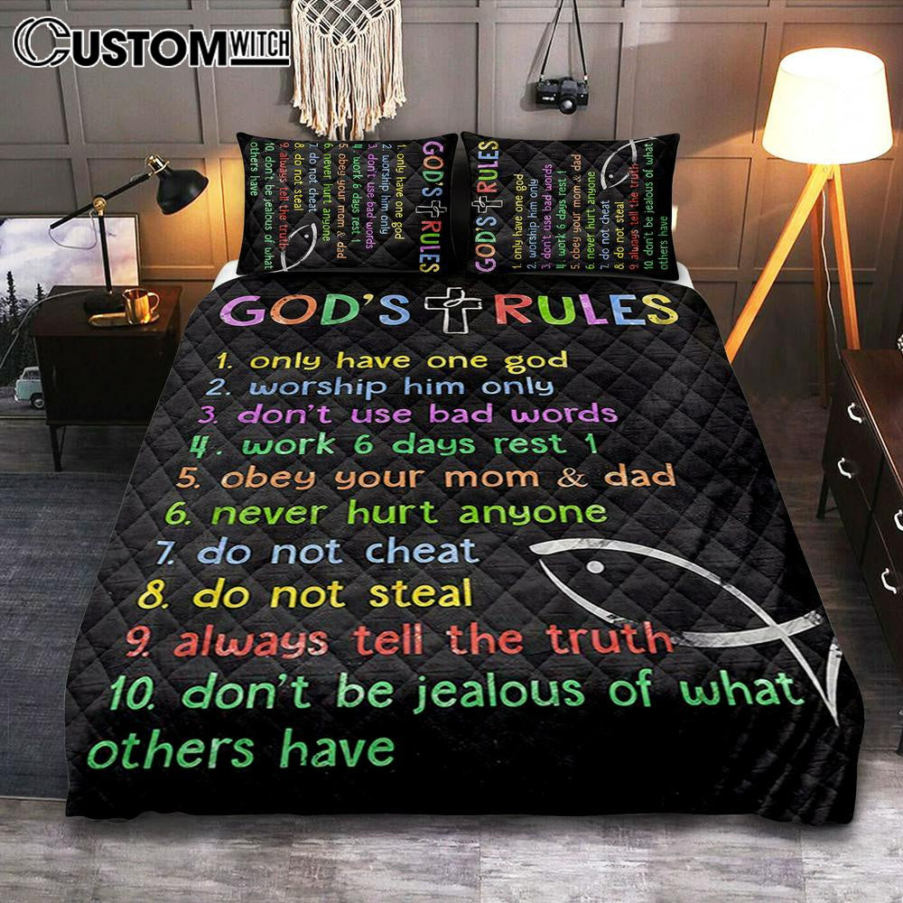 Gods Rules Quilt Bedding Set Prints – Cover Twin Bedding Decor For Kids Boys Girls Bedroom Toddler Room Or Nursery Gods Rules Quilt Bedding Set Prints – Cover Twin Bedding Decor For Kids Boys Girls Bedroom Toddler Room Or Nursery