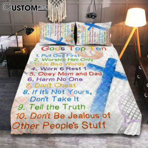 God’s Top Ten Quilt Bedding Set Prints – Ten Commandments For Boys – Kids Cover Twin Bedding Decor