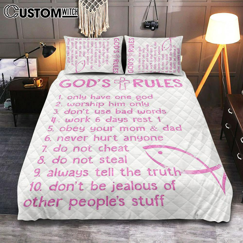 God’s Rules Quilt Bedding Set Prints – Christian Gift For Child – Christian Quilt Bedding Set Bedroom Decor