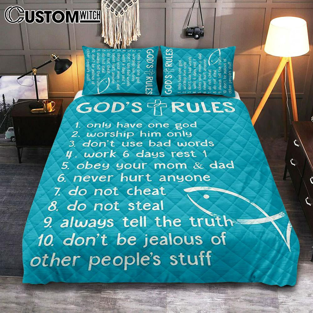 God’s Rules Cover Twin Bedding Decor – Kids Bedroom Decor – Christian Quilt Bedding Set Bedroom Decor