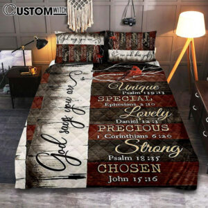 God Says You Are Red Cardinal Quilt Bedding Set Bedroom – Bible Verse Quilt Bedding Set Art – Christian Home Decor