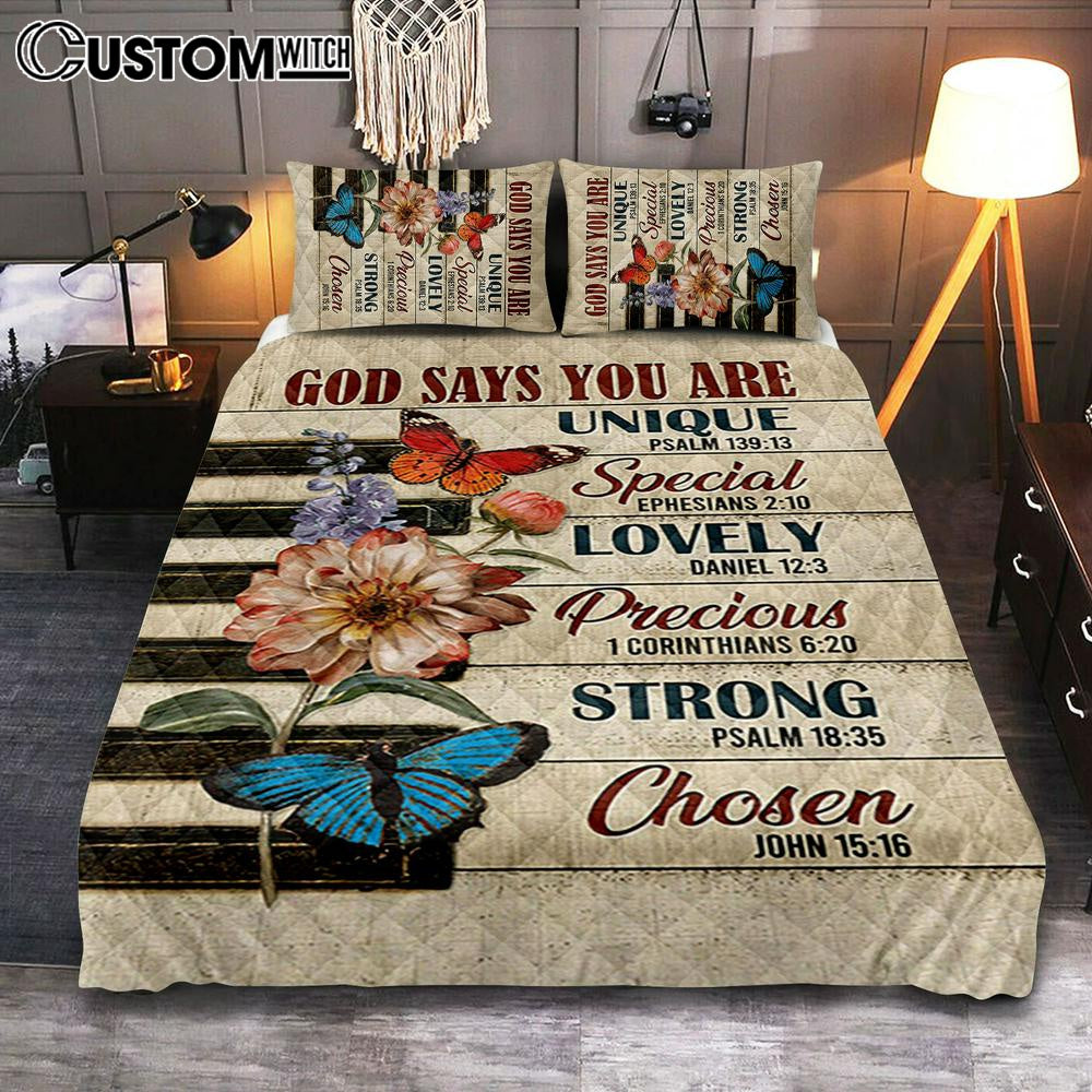 God Says You Are Piano Keys Gorgeous Butterfly Bible Verse Flowers Quilt Bedding Set Bedroom – Christian Quilt Bedding Set Prints