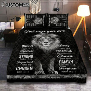 God Says You Are Lion Of Judah Cross Quilt Bedding Set Art – Bible Verse Bedroom