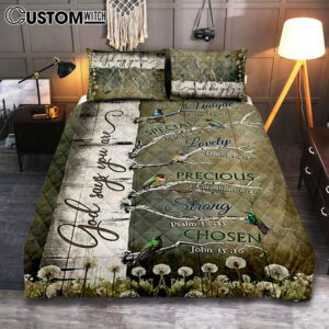 God Says You Are Hummingbirds Dandelion Quilt Bedding Set Bedroom – Bible Verse Quilt Bedding Set Art – Christian Home Decor