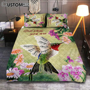 God Says You Are Hummingbird Quilt Bedding Set Art – Bible Verse Bedroom