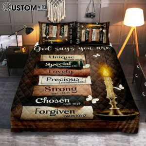 God Says You Are Book Vintage Bible Night Quilt Bedding Set Bedroom – Christian Quilt Bedding Set Prints – Bible Verse Quilt Bedding Set Art