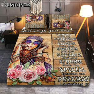 God Says You Are Boho Hippie Quilt Bedding Set Bedroom – Gifts For Women Girls Teens Bedroom