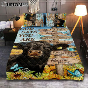 God Says You Are Black Cow Sunflower Field Quilt Bedding Set Bedroom – Bible Verse Quilt Bedding Set Art – Christian Home Decor